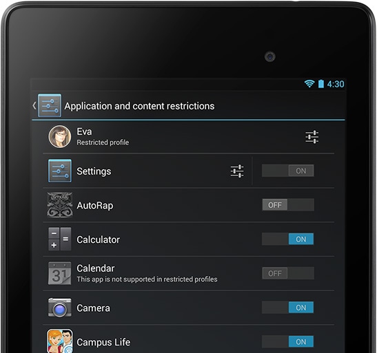 Restricted profiles for tablets